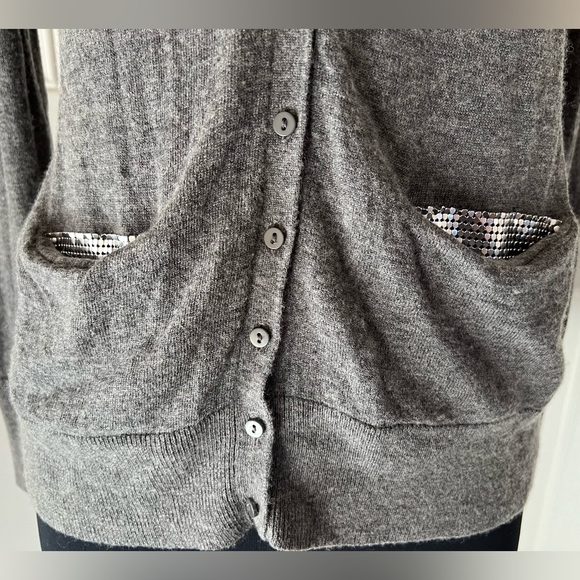 Smitten Gray Button Front Cardigan Sweater Wool Blend with Sequin Pockets - Picture 5 of 15